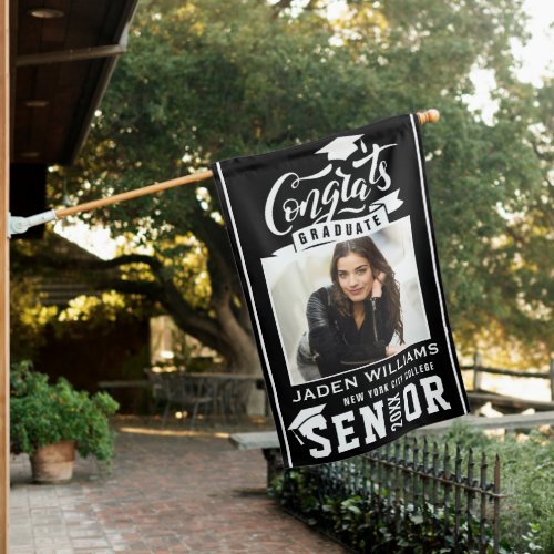 Modern White Black Graduation Class of 2024 PHOTO House Flag