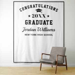 Modern White Black Graduation Photo Booth Backdrop