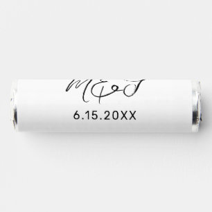 Modern White Black Hand Lettered Monogram Wedding Breath Savers® Mints