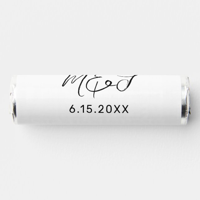 Modern White Black Hand Lettered Monogram Wedding Breath Savers® Mints (Front)