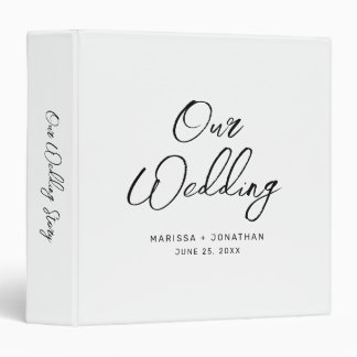 Modern White Black Hand Lettered Our Wedding 3 Ring Binder