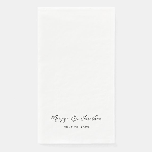 Modern White Black Hand Lettered Wedding Paper Guest Towels (Front)