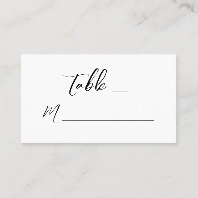Modern White Black Hand Lettered Wedding Place Card (Front)
