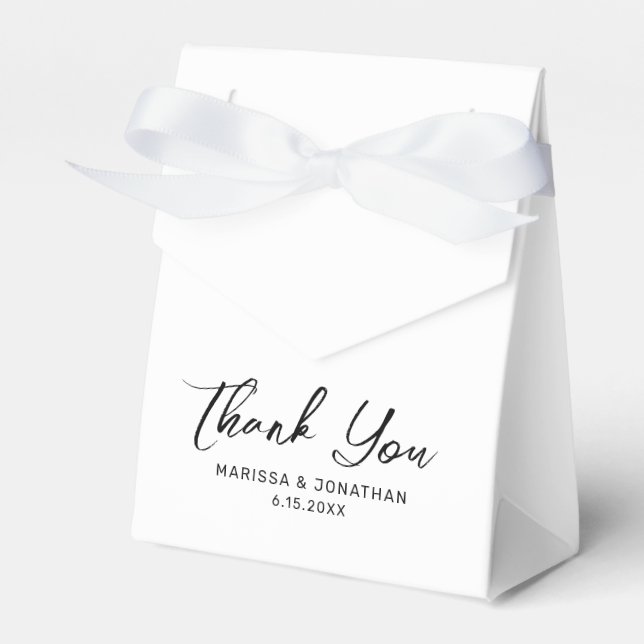 Modern White Black Hand Lettered Wedding Thank You Favor Boxes (Front Side)