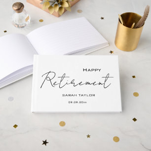 Modern White Black Happy Retirement Personalized  Foil Guest Book
