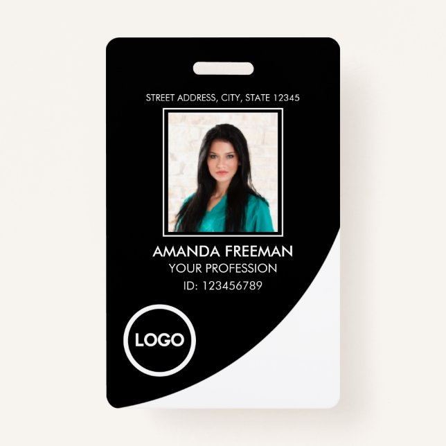 Modern White & Black Healthcare Professional Photo Badge (Front)