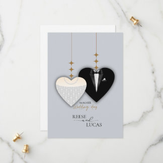 Modern white black illustration wedding heart save the date