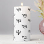 Modern white black jewish menorah pattern Hanukkah Pillar Candle<br><div class="desc">Modern white black jewish menorah pattern Hanukkah Pillar Candle. Black jewish menorah on white background. Simple, minimalist, modern, elegant design. These candles are great for Sabbath, Shabbat, Hanukkah, bar mitzvah, bat mitzvah, Jewish Holiday parties as well as for gifts and favors. Check the rest of the collection for additional matching...</div>