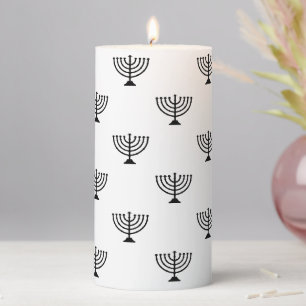 Modern white black jewish menorah pattern Hanukkah Pillar Candle