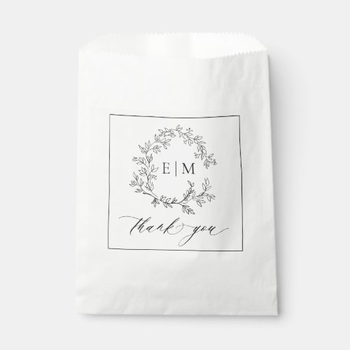 Modern White Black Leafy Crest Monogram Wedding Favor Bag