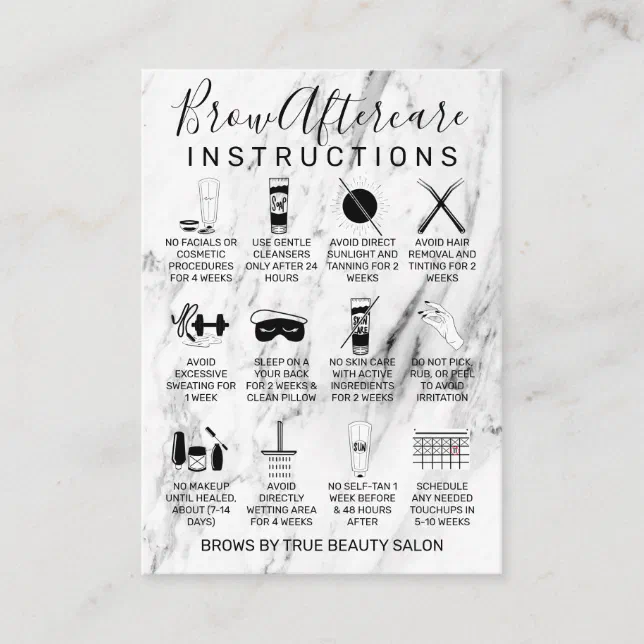 Modern White Black Marble Brows Aftercare Icon Business Card | Zazzle