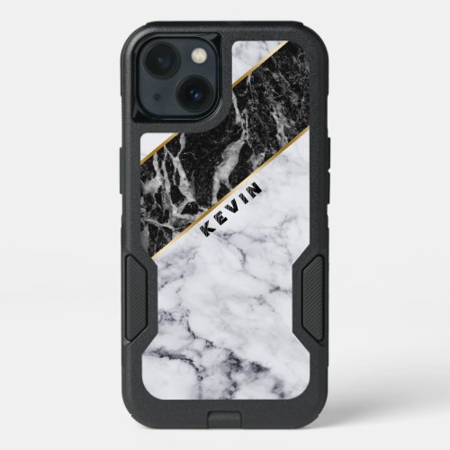 Modern White  Black Marble Geometric Design iPhone 13 Case