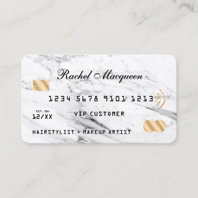 Modern White Black Marble Gold Credit Business Card (Front)