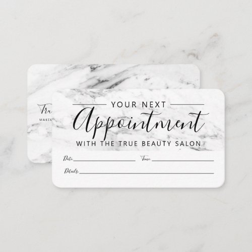 Modern White Black Marble Script Appointment Card