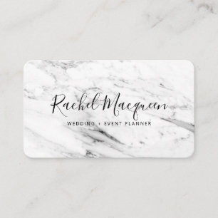 Modern White Black Marble Script Business Card