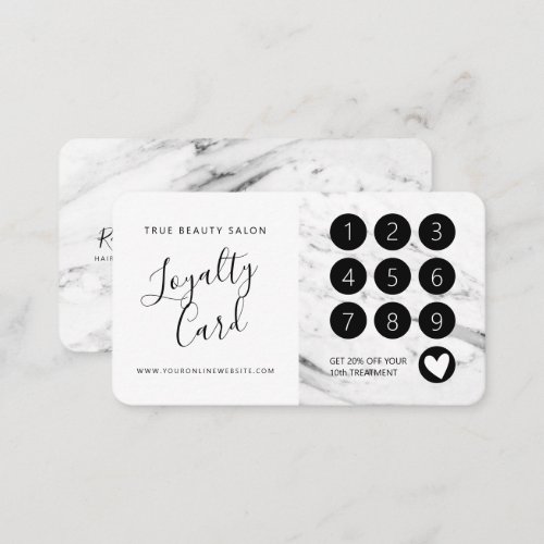 Modern White Black Marble Script Loyalty Card