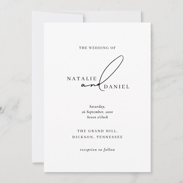 Modern White Black Minimal Classic Chic Wedding Invitation (Front)