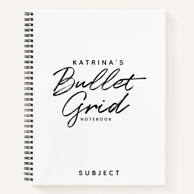 Modern White Black Minimalist Script Dotted Notebook (Front)