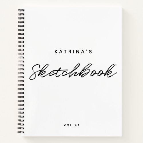 Modern White Black Minimalist Script Sketchbook Notebook