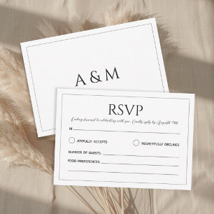 Modern white black minimalist wedding RSVP card