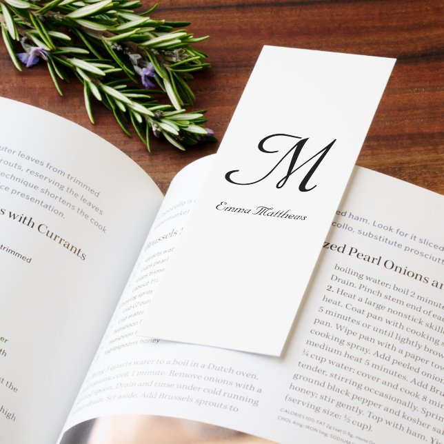 Modern White & Black Monogram Name Initials  Bookmarks (Book)