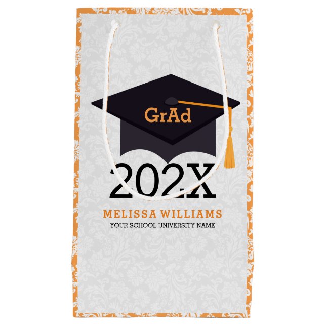 Modern White Black & Orange Graduation 2016 Design Small Gift Bag (Front)