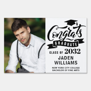 Modern White Black PHOTO Graduation Banner Yard Sign
