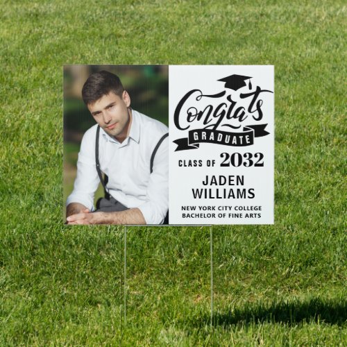 Modern White Black PHOTO Graduation Banner Yard Sign