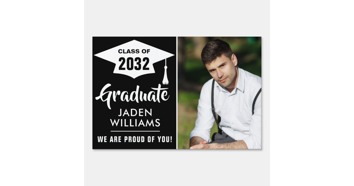 Modern White Black PHOTO Graduation Banner Yard Sign | Zazzle