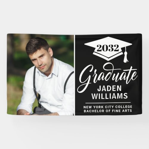 Modern White Black PHOTO Graduation Graduate Banner