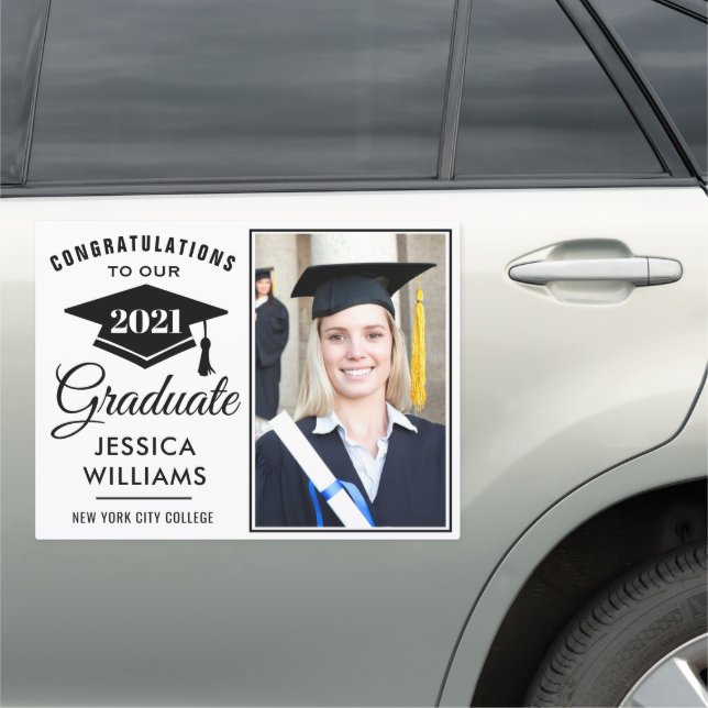 Modern White Black PHOTO Graduation Large Car Magnet (In Situ)