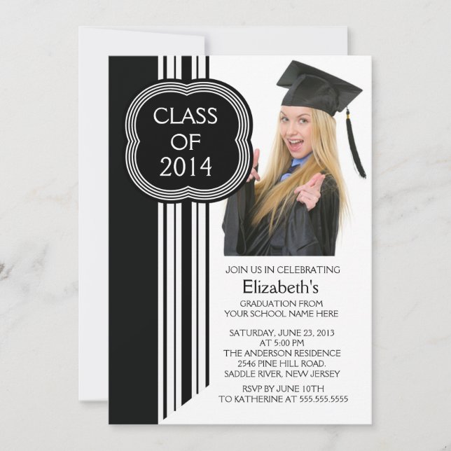 Modern White Black Photo Graduation Party Invitation (Front)
