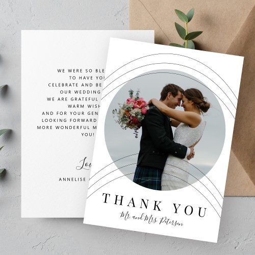 Modern white black photo wedding thank you card