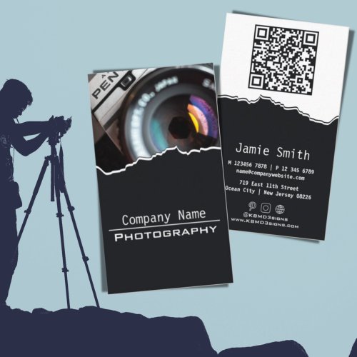 Modern White  Black Photography Business Card