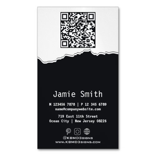 Modern White  Black Photography QR_code Business  Business Card Magnet