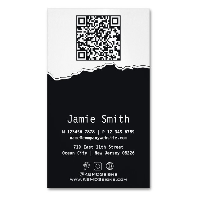Modern White & Black Photography QR-code Business  Business Card Magnet (Front Vertical)