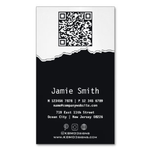 Modern White & Black Photography QR-code Business  Card Magnet