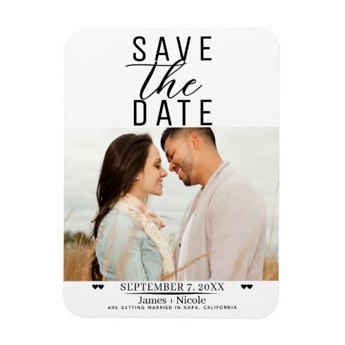Modern White Black Save the Date Wedding Photo Magnet