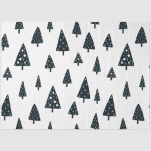 Modern White & Black Scandinavian Christmas Trees Tissue Paper