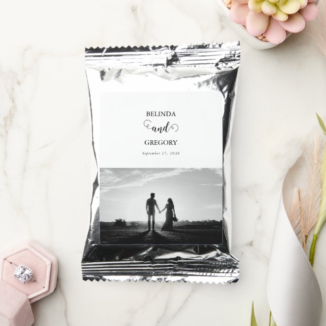 Modern White & Black Script Couple Photo Wedding Coffee Drink Mix (Wedding)