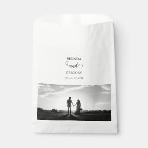 Modern White & Black Script Couple Photo Wedding Favor Bag