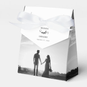 Modern White & Black Script Couple Photo Wedding Favor Boxes