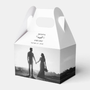 Modern White & Black Script Couple Photo Wedding  Favor Boxes