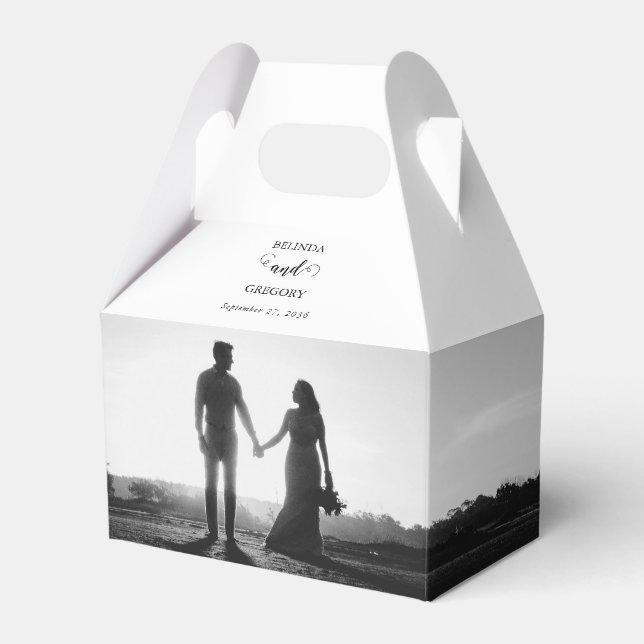 Modern White & Black Script Couple Photo Wedding  Favor Boxes (Front Side)