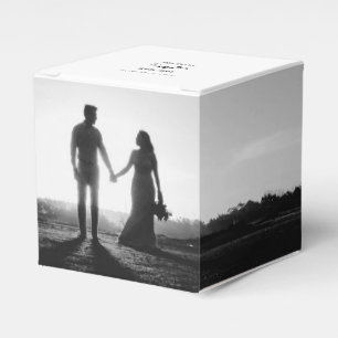 Modern White & Black Script Couple Photo Wedding Favor Boxes