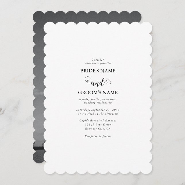 Modern White & Black Script Couple Photo Wedding Invitation (Front/Back)