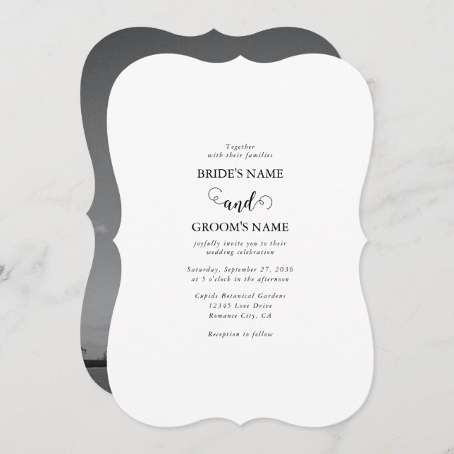 Modern White & Black Script Couple Photo Wedding Invitation (Front/Back)