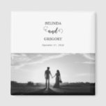 Modern White & Black Script Couple Photo Wedding  Magnet<br><div class="desc">A beautiful white and black calligraphy script design showcasing the couple's photo. A modern wedding couple photo design with simple minimalistic elements. An ideal wedding modern favor design for anyone who loves script calligraphy, black and white designs and photo picture wedding stationery. Matching wedding invitations and other stationery items are...</div>