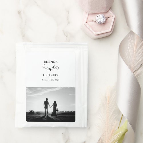 Modern White  Black Script Couple Photo Wedding Tea Bag Drink Mix