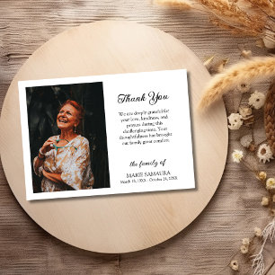Modern White Black Script Photo Funeral  Thank You Card